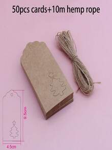 50pcs Red Christmas Tree Design Kraft Paper Cards, 50pcs Kraft Paper + 10m Jute Rope Set, Suitable For Packaging And Hanging Decorations, Perfect Gift Tags And Ornaments. - Multicolor - View 6