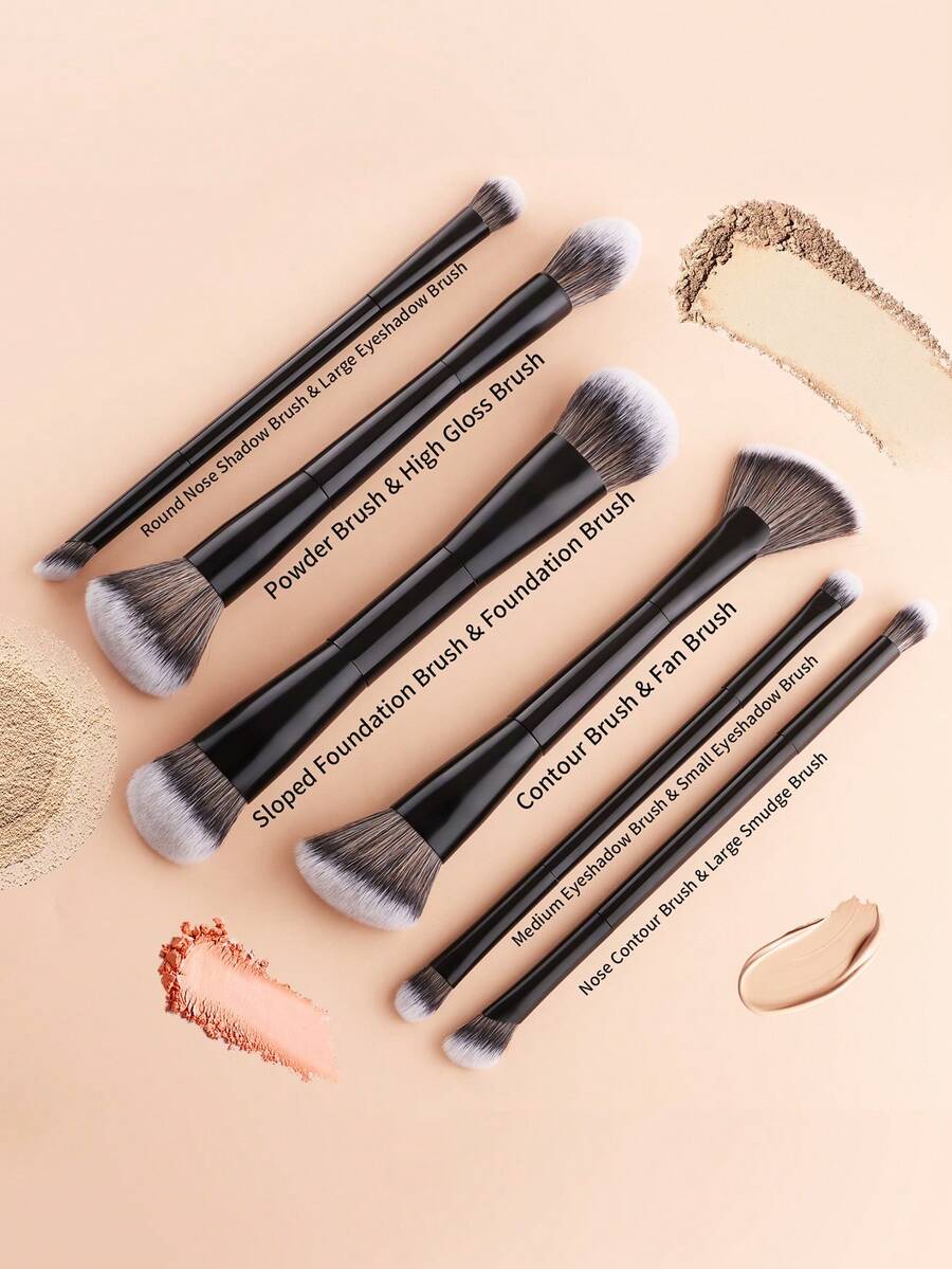 ronshadow 10pcs Multi-Function Face & Eye Makeup Brush Set In Gift Box, Complete Specialized Brush Shapes, Soft Bristles For Daily Commute & Date Makeup, Non-Powder-Absorbing - Multicolor - View 1