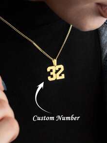 Customized Digital Necklace, Customized 4mm Cuban Chain Lucky Number Necklace, Stainless Steel Minimalist Fashion Necklace, Personalized Sports Number Pendant Necklace, Punk, Digital Pendant Necklace, Daily Accessory, Women's Popular Jewelry - Multicolor - View 2