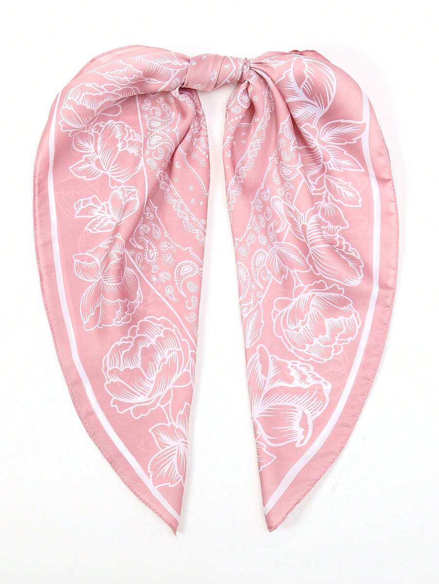 1pc Bohemian Paisley Pattern Silk Scarf, 27.5" X 27.5", Fashion Design, Suitable For Daily Wear - S18967-pink - View 1