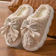 Fashion Bow Cotton Indoor Slippers Warm Comfy Slipper For Womens - PL332LO=MARROM - Visão 1