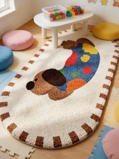 1pc Beige Dachshund Puppy Pattern Rug, Thickened Rug, Thick Rug, Plush Rug, Autumn/Winter Rug, Thickened Rug, Decorative Rug, Bedroom Decor, Small Rug, Rug, Home Decor, Living Room Rug