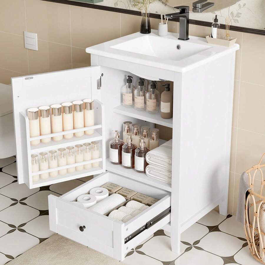 Bathroom Vanity Unit White 51x46x85cm - Modern Design - White - View 1
