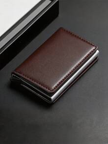 RFID Anti-Theft Pop-Up Credit Card Holder, Men's Wallet, Luxury Ultra-Thin Minimalist Bank Card Sleeve, Money Pouch, Mini Smart Wallet, Unisex, Gift - Coffee Brown - View 3