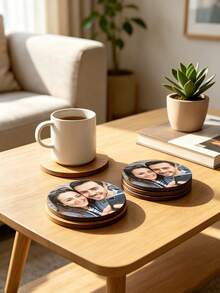 Personalized Landscape Pattern Coasters, Dark Edge Laser Cut Waterproof Stain-Resistant Cup Rings, Custom Design Coasters For Weddings, Birthdays And Housewarming Gift - Multicolor - View 3