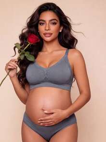 Women's Blue Lace Front Closure Nursing Bra, Wire-Free High Elastic Soft Support Maternity Bra With Quick Release Nursing Clips - Blue - View 6