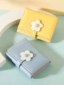 Flower Short Coin Wallet, Simple Black And White Contrasting Color Three Fold Wallet, Compact And Portable Multi Slot Coin Wallet, Cute Storage Wallet - Multicolor - View 6