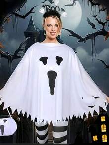 1 Piece Adult White Ghost Cape, Suitable For Various Festival Makeup Party Costume Props And Outfits - White - View 6