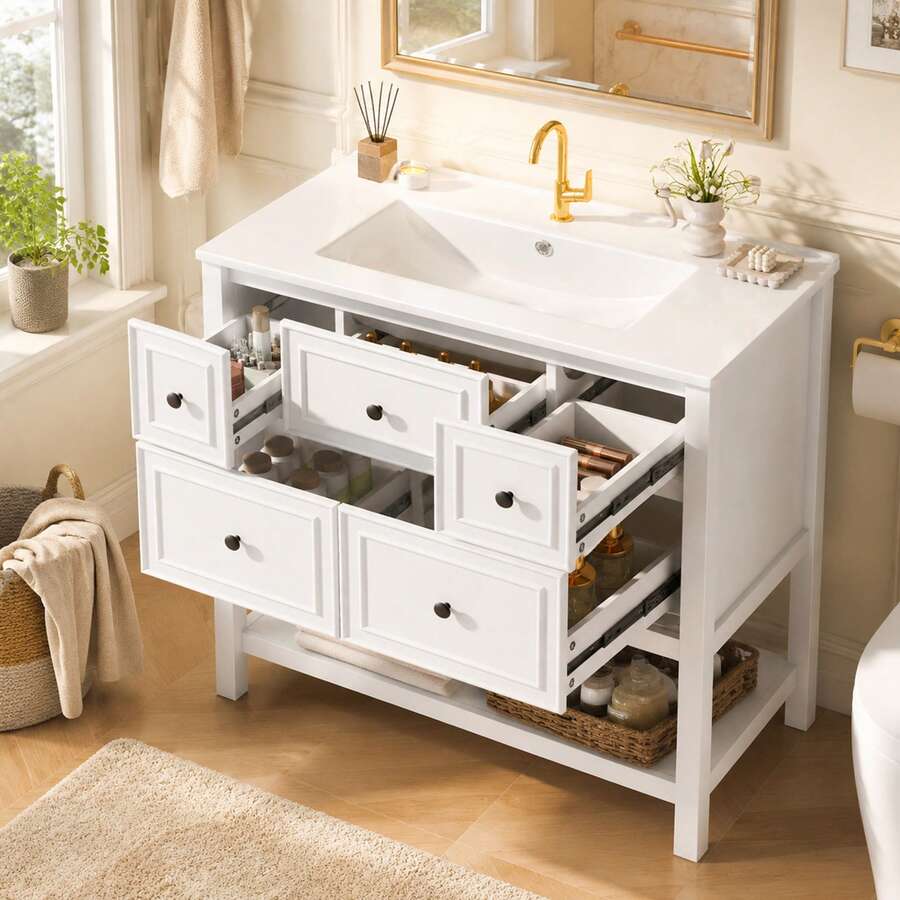 White Bathroom Vanity - Storage Unit - 76 X 46.5 X 82 Cm - 白色 - 查看 1