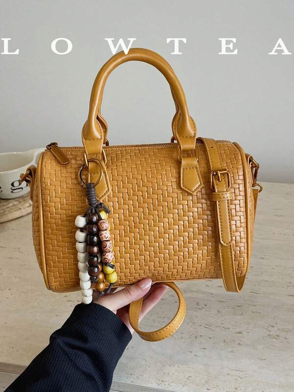 Damska wielofunkcyjna torebka na ramię i crossbody w stylu vintage z nadrukiem, mini wiaderkowa, z odpinanym paskiem i wzorem na całej powierzchni, sprzedawana z zawieszką