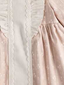 Infant Girl Casual Floral Print Long Sleeve Dress, Spring/Autumn - Apricot - View 4