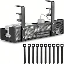 No-Drill Under-Desk Cable Organizer Socket Mount Bracket Office Desk Mesh Hanging Basket Storage Rack - Multicolor - View 2