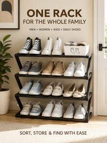 6PCS/1pc Black 4-Tier Freestanding Shoe Rack, Modern Z-Frame Design Space-Saving Open Shoe Storage, 1 Shoe Rack, Suitable For Entryway, Closet, Bedroom, Hallway, Dorm And Small Apartment, Vertical Multi-Layer Shoe Storage, Easy Access Home Storage Solution, Fits Sneakers, Flats, Loafers And Casual Shoes, Daily Use, Back To School, Housewarming And Holiday Home Storage - Multicolor - View 3