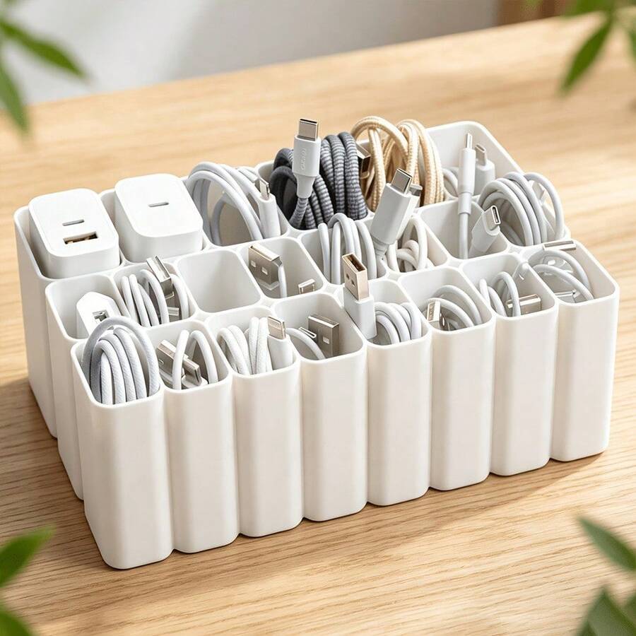 1PC 11/22 Grid USB Cable Storage Box, Desktop Drawer-Style Cable Organizer For Home And Office - Multicolor - View 1
