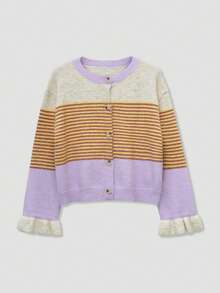2026 Autumn/Winter New Fashion Wool Material Casual Retro Lazy Dopamine Style Pink & White Color Block Striped Loose Sweet Women's Cardigan Fall - Multicolor - View 10