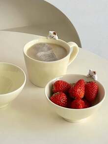1pc Cute 3D Cat Ceramic Cup, 3D Cat Dessert Cup, Coffee Cup, Afternoon Tea Dessert Tableware, Beautiful Gift For Friends, Suitable For Home, Restaurant, Cafe, Dessert Shop, Gathering, Party - Beige - View 6