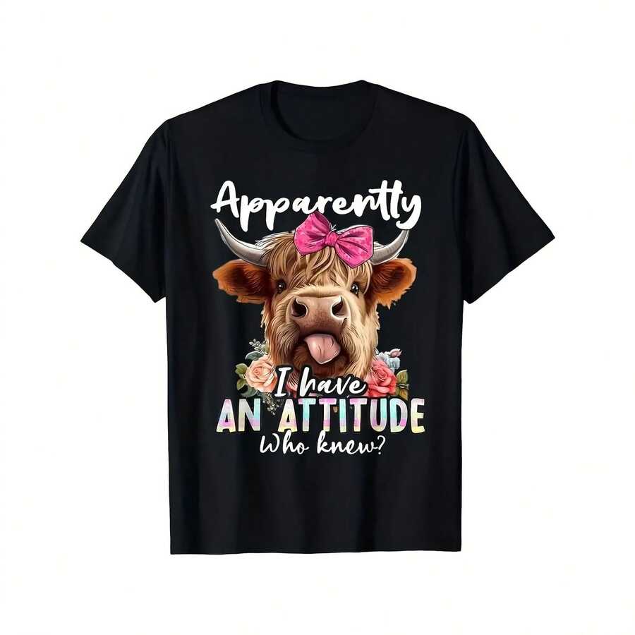 Apparently I Have An Attitude, Who Was Gonna Know Highland Cow Humor Sarcasm Gift T-Shirt For Men - 款式 - 查看 1