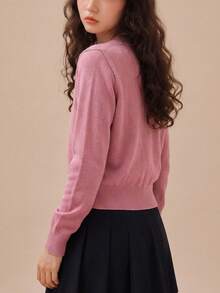 Women's Autumn/Winter Casual Minimalist Colorblock 2 In 1 Cardigan Knit Sweater Jacket Pink - Pink - View 2