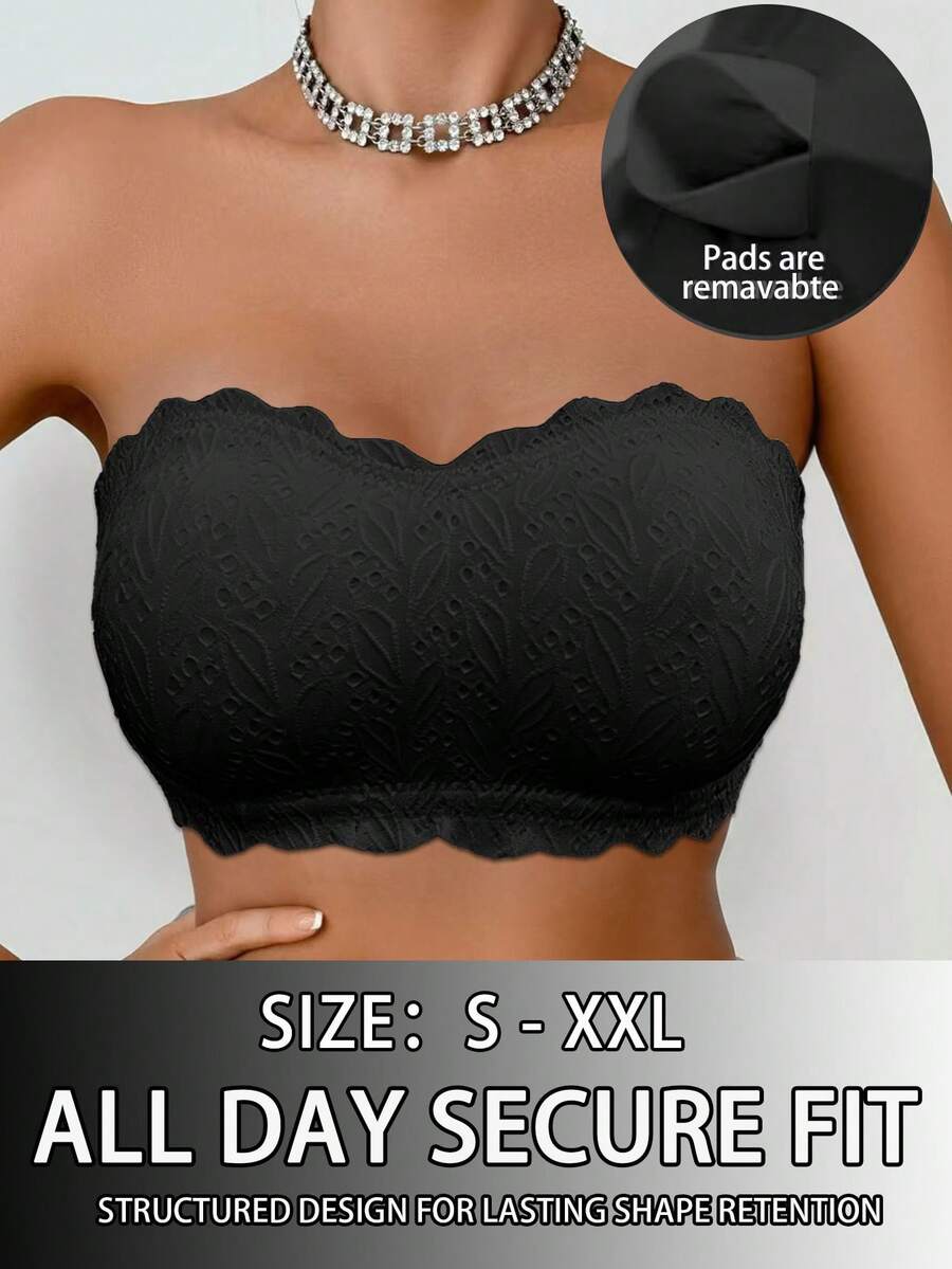 1pc Strapless Casual Comfortable Women's Bra, Wire-Free Soft Comfortable Bandeau Bra - Black - View 1