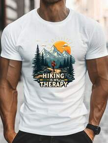 Men's "HIKING IS MY Relax" Graphic T‑Shirt, Short‑Sleeve Crewneck, Lightweight Comfort Casual Top For Autumn Daily Outfits, Local Shipping - White - View 10