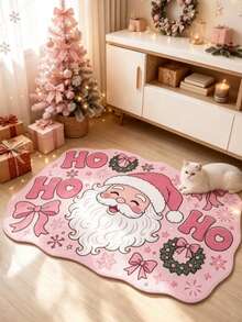 1pc Pink Santa Claus Pattern Decorative Rug, Living Room Carpet, Bedside Plush Rug, Autumn/Winter Carpet, Thick Rug, Large Living Room Carpet, Bedroom Carpet, Living Room Home Decor, Outdoor Rug, Washable Carpet - Multicolor - View 4