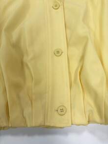 Autumn/Winter New Cream Yellow Lapel Single-Breasted Contrast Stitching Cuffs Striped Fold-Up Short Jacket, Casual Elegant Commuter Style, Suitable For Travel, Daily Wear, Dates, Office - Yellow - View 5