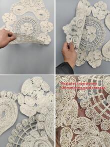 1pc Handmade Crochet Placemat, Solid Color Kitchen Decor, Non-Slip Dining Table Mat, Rectangle Suitable For Holidays, Parties, Weddings, Banquets, Office Desks, Coffee Tables, Home Decor, All Seasons - Beige - View 11