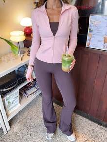 Jaket Slim Fit, Cocok untuk Yoga/Aktivitas Luar Ruangan/Latihan, Gaya Kasual Olahraga Perkotaan - Berwarna merah muda - View 4