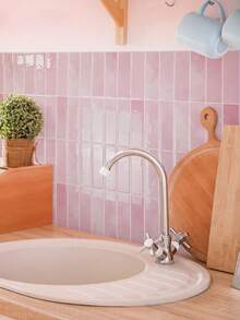 4/10/20 Sheets 11.43"*9" 3D Self-Adhesive Peel And Stick Backsplash Tile, Kitchen Bathroom Wall Tile, Glossy Soft Pink Watercolor Texture - Powder Glaze Strip - View 4