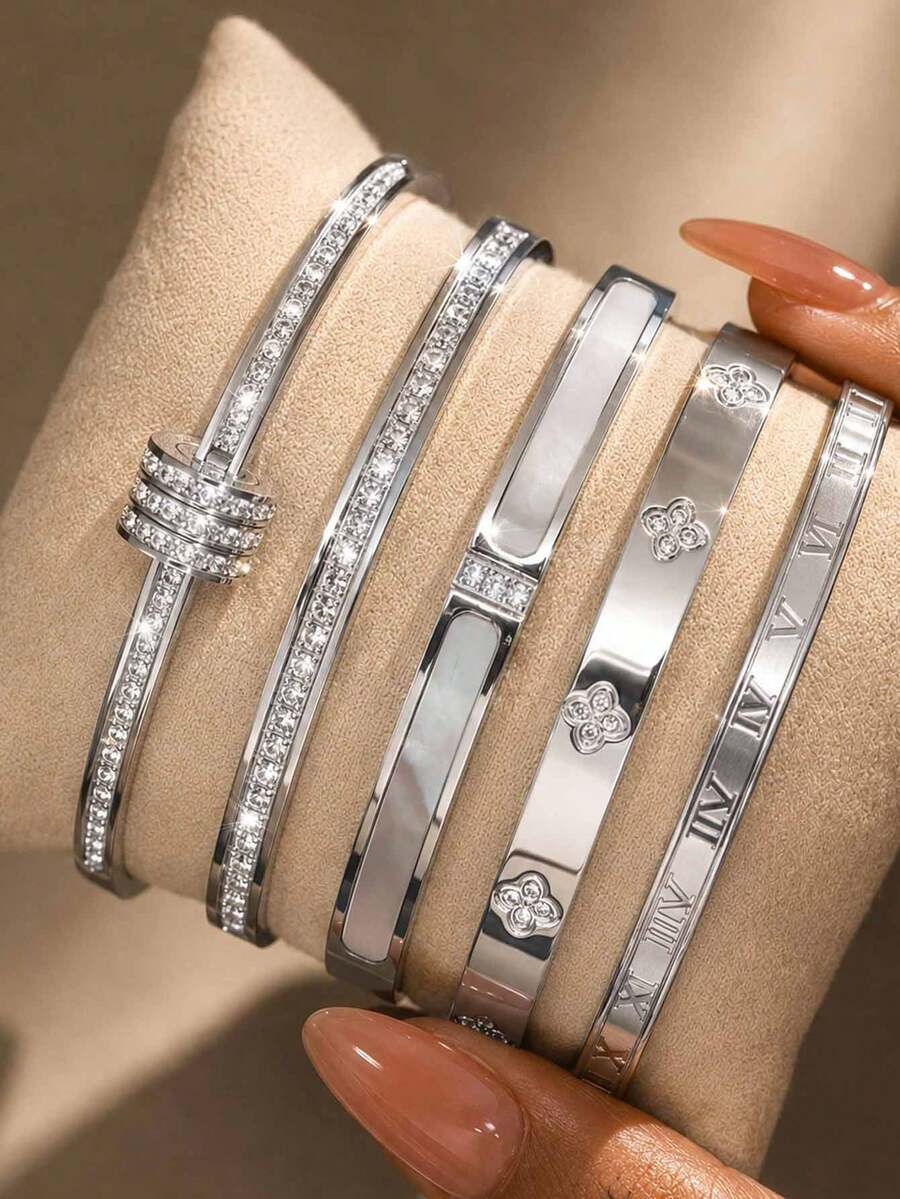 ZCNC 5pcs/Set Personalized Multi-Color Stainless Steel Bracelet Set, Unique Design, Fashionable, Multi-Element Design, Exquisite Ideal Gift, Non-Fading Jewelry, Stylish