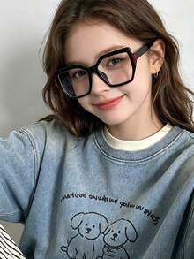 1件裝 9-14歲男孩女孩通用方框眼鏡架，輕量PC材質，透明鏡片，返校季休閒風，適合學習與日常配戴，附眼鏡盒 - 彩色 - 查看 11
