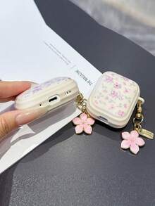 1個可愛粉色花朵耳機保護殼，適用於AirPods Pro 3，防摔保護殼，Pro 2，可愛3米米白2女款，附粉色花朵鑰匙圈4 - 淺粉色 - 查看 8