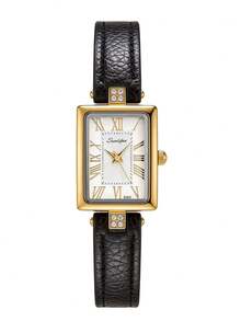 1pc Women's Jewelry Rectangular Retro Quartz Watch, Dark Green Textured Dial With Diamond Studded PU Strap, Light Luxury Commuter Women's Watch - Black - View 6