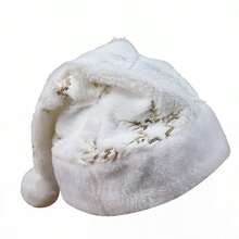 1pc/White Plush Snowflake Christmas Hat, Thick & Soft Holiday Party Costume Headpiece - White - View 6