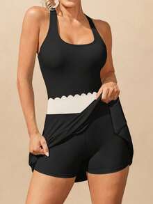 Women's Racerback Tank Top And Skort Tennis Set - Black - View 2