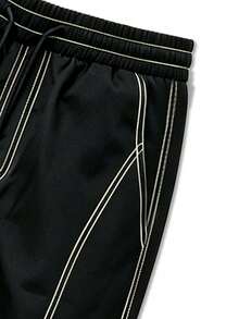Men Contrast Stitch Drawstring Elastic Waist Wide‑Leg Outdoor Sports Pants, Loose Fit Casual Trousers - Black - View 5