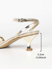 Summer Women Square Open Toe Ankle Strap Slingback Sandals, Light Gold 2.04 Inch Mid Heel Buckle Formal Holiday Footwear - Light Gold - View 7