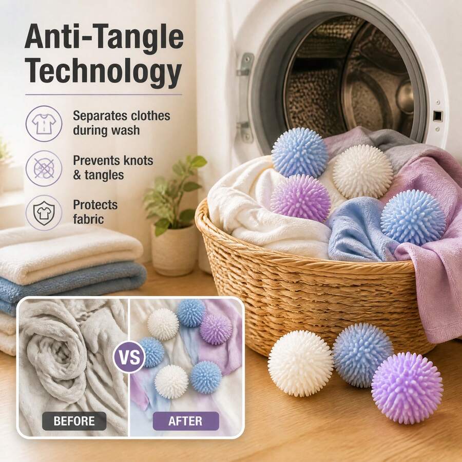 12/24pcs Reusable Magic Laundry Balls, Anti-Tangle Laundry Balls With Soft Spikes For Washing Machine, Suitable For Cleaning Clothes And Bedding (Random Color) - Multicolor - View 1