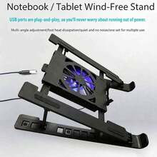 USB Interface Powered Cooling Laptop Stand, Ergonomic Adjustable Height Tablet And Laptop Stand, Made Of ABS Material, With Cooling And Blue Light Filtering Functions, Portable, Suitable For Office, Study And Live Streaming - 黑色 - 查看 1
