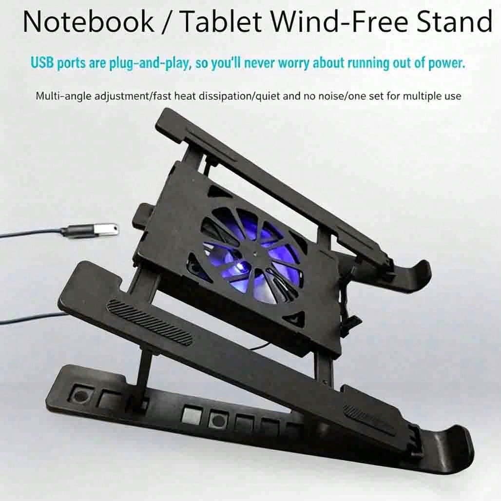 USB Interface Powered Cooling Laptop Stand, Ergonomic Adjustable Height Tablet And Laptop Stand, Made Of ABS Material, With Cooling And Blue Light Filtering Functions, Portable, Suitable For Office, Study And Live Streaming - 黑色 - 查看 1