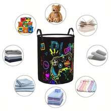 1pc Neon Game Controller Print Foldable Laundry Basket With Handle, Dirty Clothes Storage Bin, Multi-Functional Storage Box, Suitable For Gamer Bedroom, Game Room, Bathroom And Home Storage - Multicolor - View 5