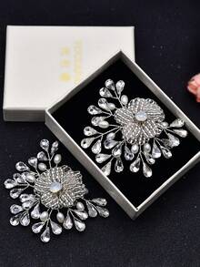 1pc Handmade Beaded Flower Pearl Rhinestone Luxury Shoe Clip, Detachable/Bridal Wedding Shoe Decor/High Heel Accessory, Same Style For Left And Right Feet - Silver - View 8