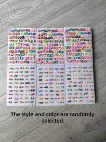 50 Pairs Mixed Color Cartoon Rhinestone Star, Music Note, Bow, Heart Plastic Stud Earrings Set, Suitable For Girls Birthday Party Or Gift - Multicolor - View 9
