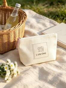 Lancôme 奶油白紋理厚帆布化妝包，無鉚釘布製拉環，便攜可折疊旅行化妝收納袋 LANCOME-GIFT-11 - 白色 - 查看 9
