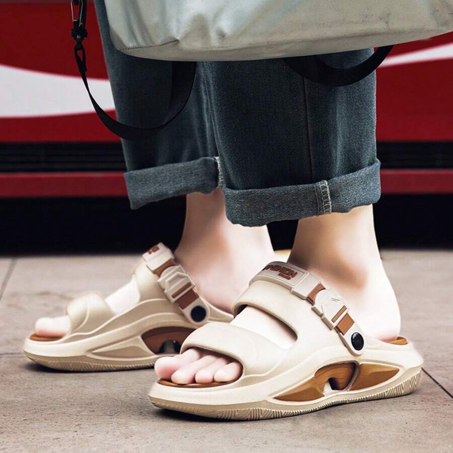Summer New Men's Comfortable Lightweight Personalized Slippers Beach Sandals Thick Sole Wear-Resistant - Khaki - View 1