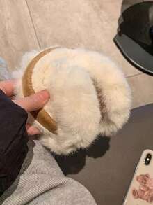 1pc Cute Plush Rabbit Ear Earmuffs For Women, Winter Warm Ear Covers, Thick Soft Faux Rabbit Fur Fabric, Fluffy Skin-Friendly Non-Stuffy, Suede Lining Comfortable Fit, Windproof And Frost-Proof For Daily Outings, Soft Girl Aesthetic Accessory, Versatile For Students Commuting And Cycling, Elastic Fit Anti-Slip, Decorative Earmuffs For Winter Photos - Spliced Earmuffs - View 5