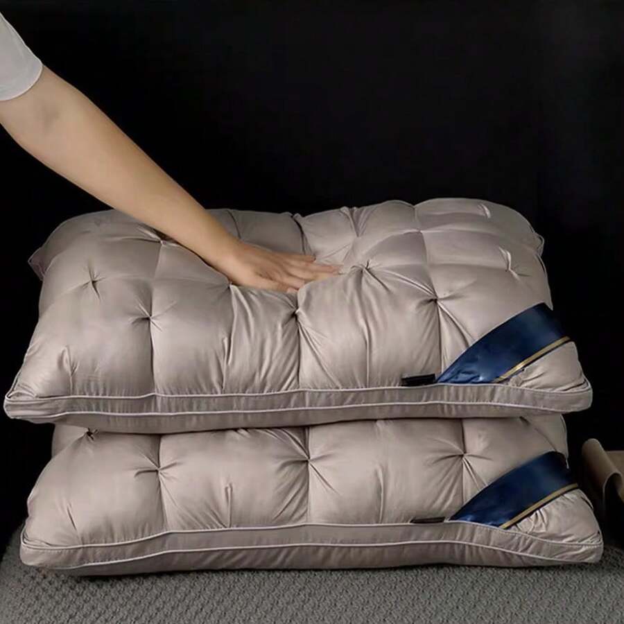 2Pcs Firm Support Pillow Quilted Extra Filled Hotel Quality Pillows Pair - Grey - View 1