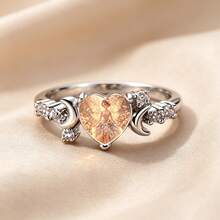 Anillo de mujer con alas de hada mágicas vintage en forma de corazón, anillo de promesa con luna creciente de circonita, joyería de estilo hada floral con estética de fantasía, regalo - Multicolor - Ver 5
