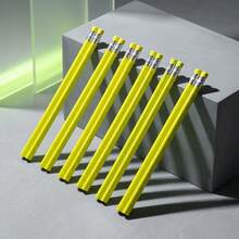 6/12 piezas Lápices de madera de color amarillo claro sólido con cabezales de goma de borrar a juego, férulas de aluminio metálico resistente, las gomas de borrar no se caen. Barril de madera natural con tacto suave y redondo, escritura suave sin romperse. unicolor minimalista sin patrones, adecuado para práctica de escritura a mano, notas de oficina, bocetos y garabatos. , Y sin olor, apariencia fresca, perfecto para útiles escolares, regalos creativos y obsequios de eventos - Rectángulo - Ver 6