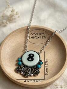 1pc Vintage Bohemian Style Leopard Print Faux Turquoise Pendant Necklace, Western Cowboy Jewelry Gift Suitable For Women's Daily, Party, Travel Wear - Silver - View 2